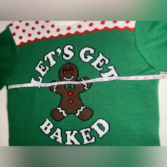Let’s Get Baked Gingerbread Christmas Sweater Green Ugly Christmas Sweater - Picture 6 of 11